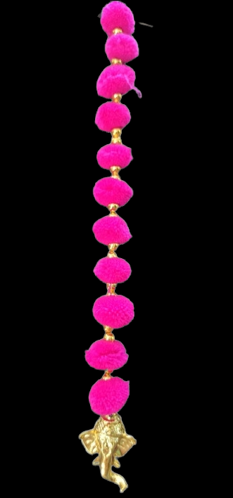 Nutts Handmade Wall Door Pom Pom String with Golden Beads, Ganesha Heads, Garland Bandhwar Decoration Item for Home Décor Diwali Festival, Navratri, Wedding (12 inch 12 Strings) (SMALL84)