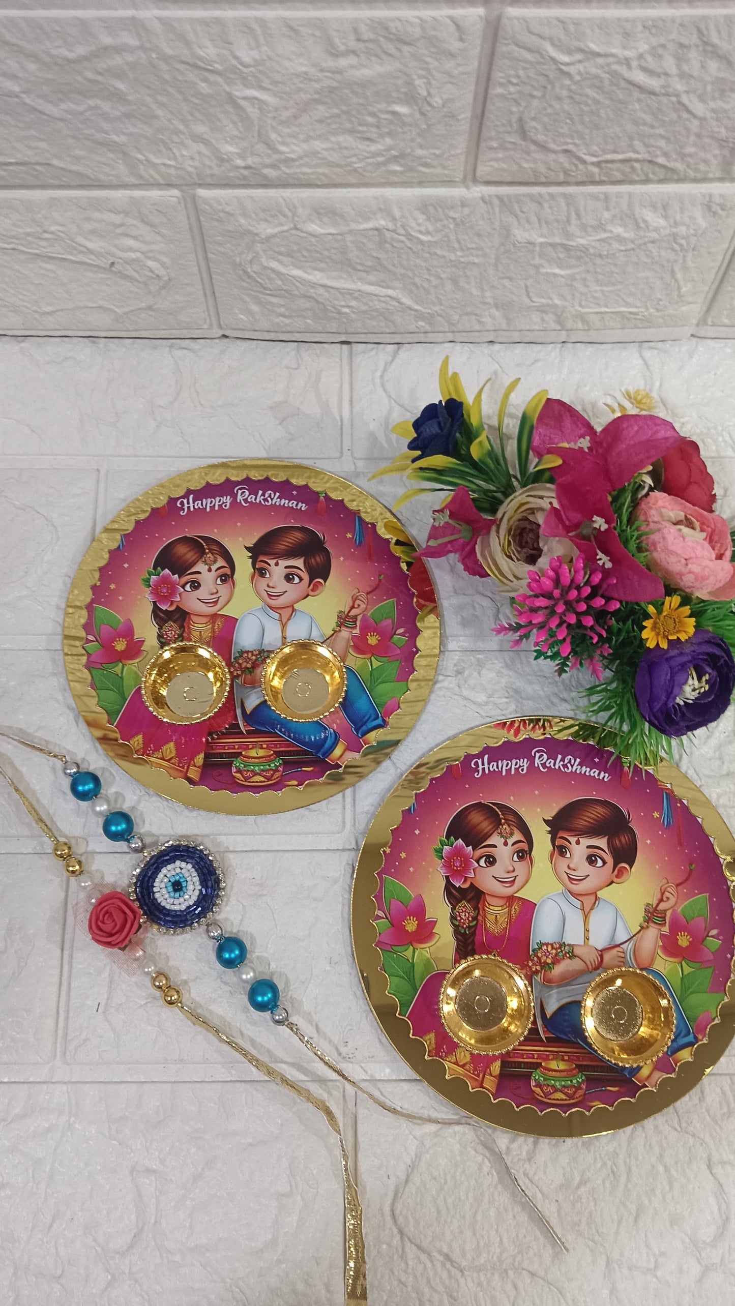 Nutts Rakhi Pooja Plate with Handmade Rakhi for Brother for Raksha Bandhan (RakhiP06)