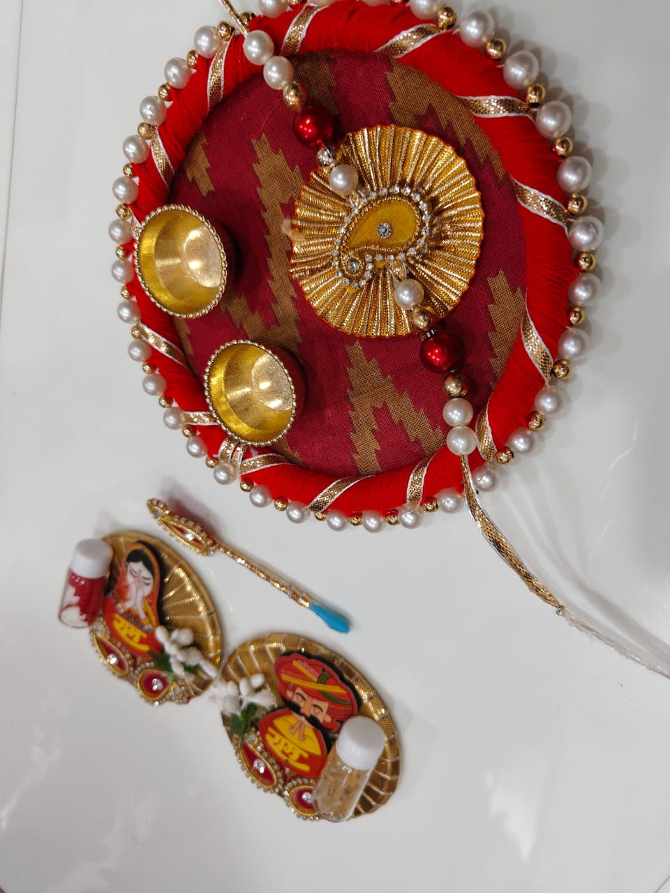 Nutts Designer Rakhi Plate Handmade Raksha Bandhan Thali With Rakhi Ram Ram Ji and Tilak Stick Set (RakhiP02)