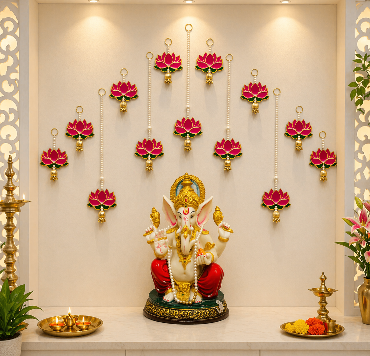Nutts Lotus Hanging Ideal For Festive Home Decoration Perfect For Diwali And Special Occasions Enhances Wall Decor With Traditional Design