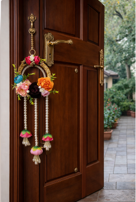 Nutts Handmade Floral Pearl Door Hanging Wall Decor | Decorative Hanging for Home Entrance Living Room Bedroom Wedding Festival Decoration (Pack of 2)