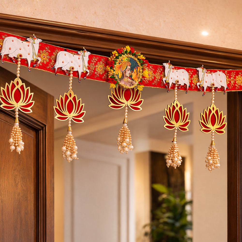 Nutts Decorative MDF lotus Cow Radha Krishan Bandhanwar For Decoration