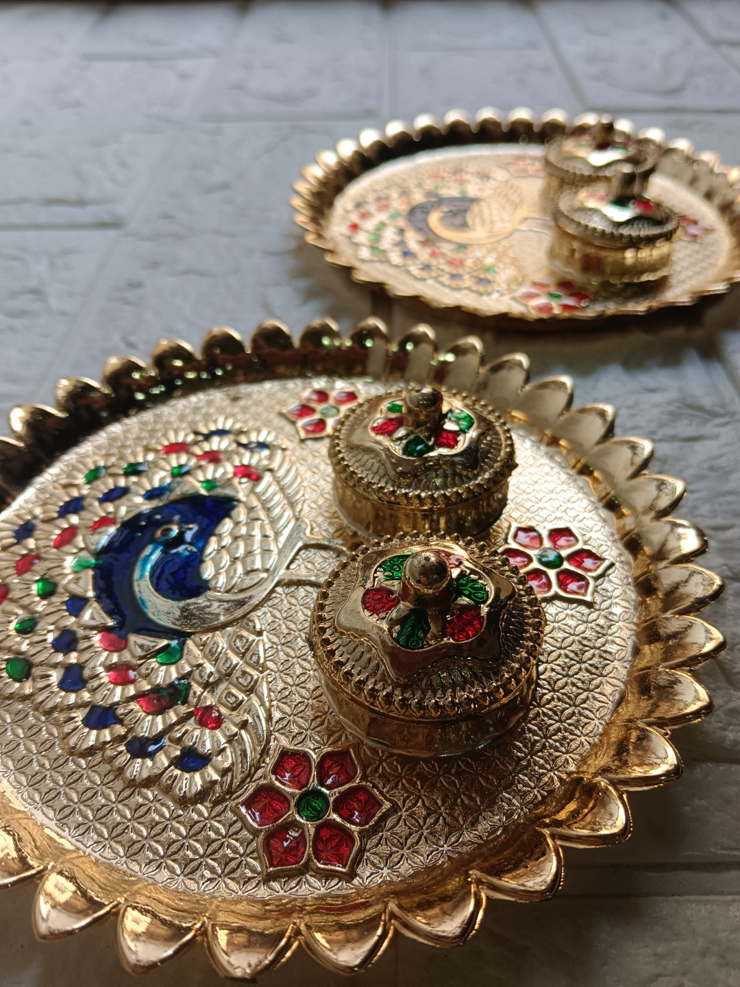 Nutts Decorative Traditional Pooja Thali Elegant Festival Prayer Plate for Home Temple Daily Worship Religious Rituals Festive Decoration 1 Plate 1 laksmi ji (PoojaP32-1)