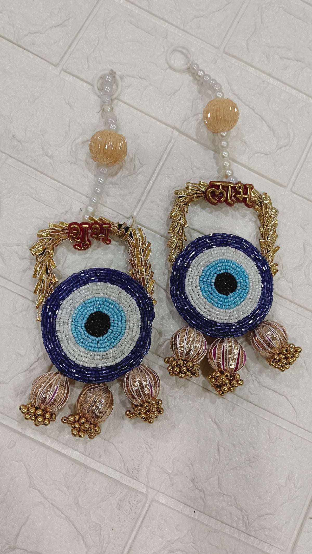 Nutts Handmade Evil Eye Hanging | Traditional Decorative Moti Chudi Florel Evil Eye Hanging for Main Door (Pack of 2 (Blue))