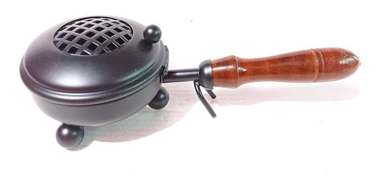 Nutts Metal Incense Burner with Wooden Handle | Traditional Dhoop Dani for Home & Temple | Bakhoor Resin Burner | Loban Dani Dhoop Dani Metal Loban Dhoop Dani Dhoop Dani Stand (Pack of 1)