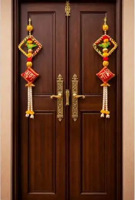 Nutts Handmade Shubh Labh Hanging with Parrot Design Decorative Door Wall Hanging for Home Entrance Pooja Room Festival Decor Pack of 2 | SMALL15