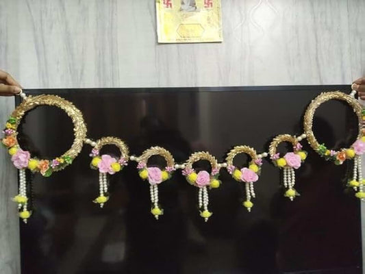 Mini Flower & Gota Chudi, White Beads Bandhanwar/Garlands Handmade Door Entrance Hanging Home Traditional/Wall Decoration Diwali| Artificial Flower