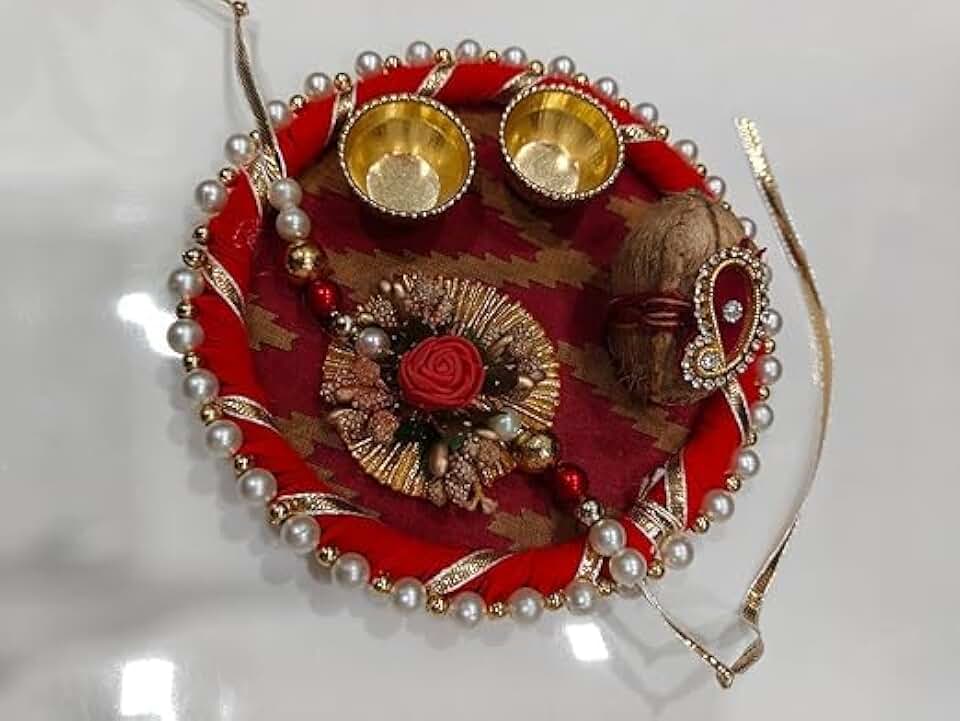 Handmade Designer Rakhi Platter for Raksha Bandhan, for Brothers Sister Bhaiya Bhabhi (6 inch Rakhi Platter)