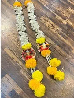 Nutts Handmade White Mogra & Yellow Marigold Artificial Flower Garland Hanging for Welcome Ceremony Wedding Decoration Festival Pooja Event Decor Set of 4 (SMALL07)