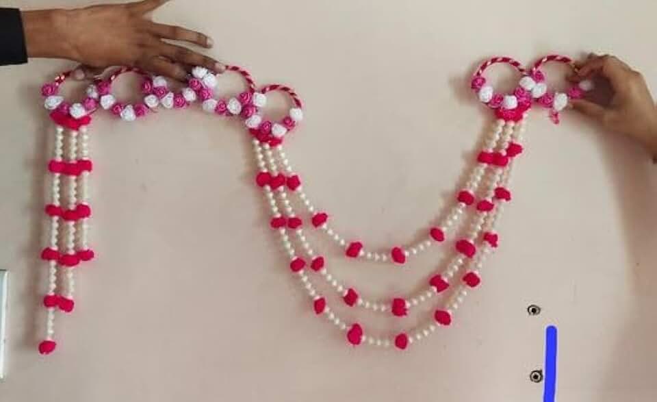 Mini Foam Flower & Gota Chudi, White Beads Bandhanwar/Garlands Handmade Door Entrance Hanging Home Traditional/Wall Decoration Diwali| Artificial Flower