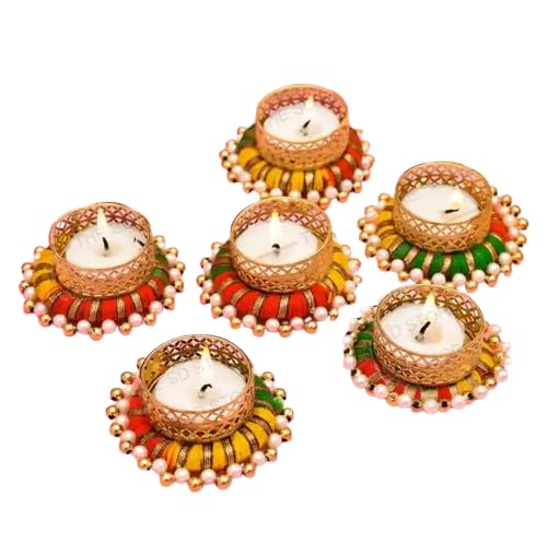 Sellplus Decorative Moti Chudi Tealight Holder | Decoration for Home | Office | Diwali | Pooja | Diwali & All Special Festival Decor (Design 13) (Pack of 6)(Tealight-179)