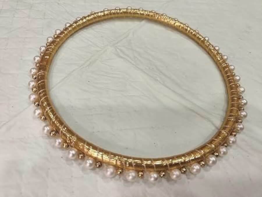 8 Inches Golden Colour Gota & Pearl Beads Ring Art & Craft | For Home Decor | Wedding Decoration | Festival Decoration