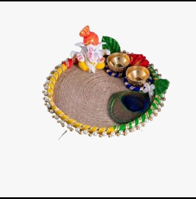 Nutts Traditional Decorative Ganesh Ji Pooja Plate for for Religious Ceremony Diwali Festival and Gifting Home Mandir Spiritual Ceremonies Elegant Handmade(Pack Of 1) (PoojaP45)