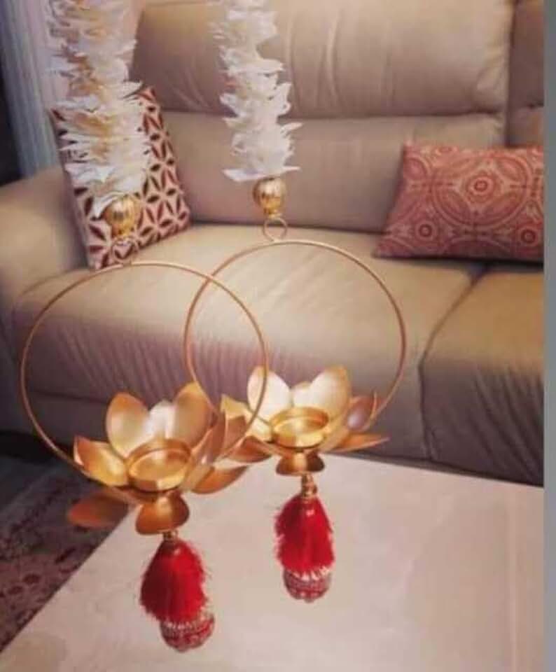 Metal Tea Light Holder String with Paper Gajra & Latkan, Wall Hanging,Toran, Garland, for Home Decoration & All Festival String