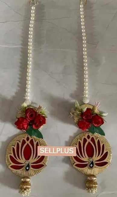 Lotus & Artificial Flower with Gota Ball & Beads Hanging | Side Door Toran for Main Door Traditional Hanging for Home Door, Special Occasion & Festivals Decoration (Pack of 2)