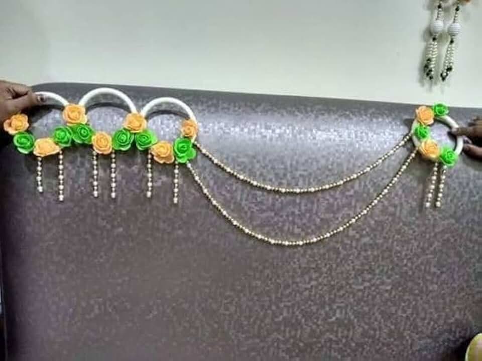 Mini Flower & Moti Chudi, White Beads Bandhanwar/Garlands Handmade Door Entrance Hanging Home Traditional/Wall Decoration Diwali| Artificial Flower