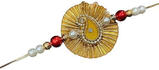 Handmade Gota kundan Florals Rakhi with Beads, Pearls for Brother Festivals Raksha Bandhan