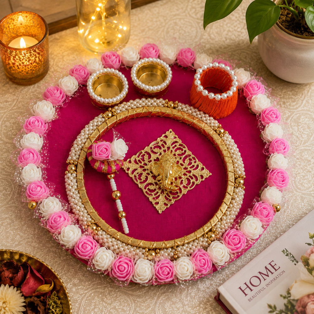 Nutts Handmade Decorative Prayer Pooja Plate Indian Traditional Thali for Diwali Religious Ceremony Home Decor (Pack Of 1) (PoojaP47)