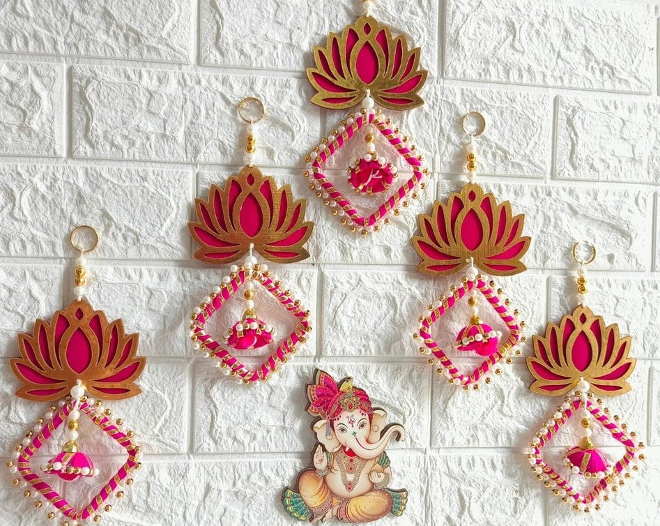 Nutts Lotus Design Hanging Decorative Piece For Home Mandir And Living Room Adds Elegant Touch To Interior Wall Decor Perfect For Spiritual And Festive Decoration