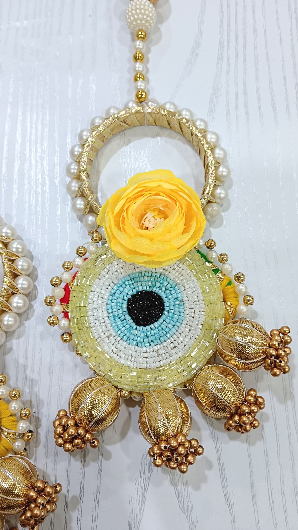 Nutts Handmade Evil Eye Hanging | Traditional Decorative Moti Chudi Florel Evil Eye Hanging for Main Door (Pack of 2)