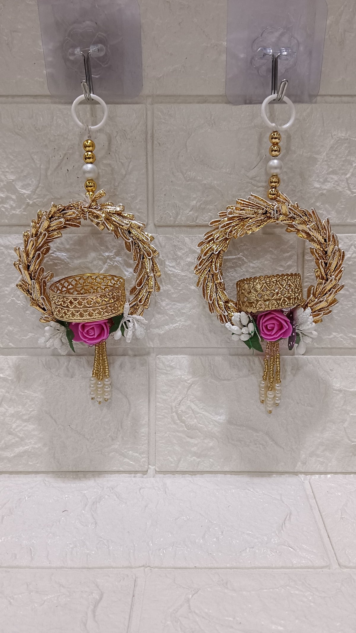 Nutts Tea Light Flower Small Hanging, for Home Decoration and All Festival Decor Pack of 2 (SMALL136)