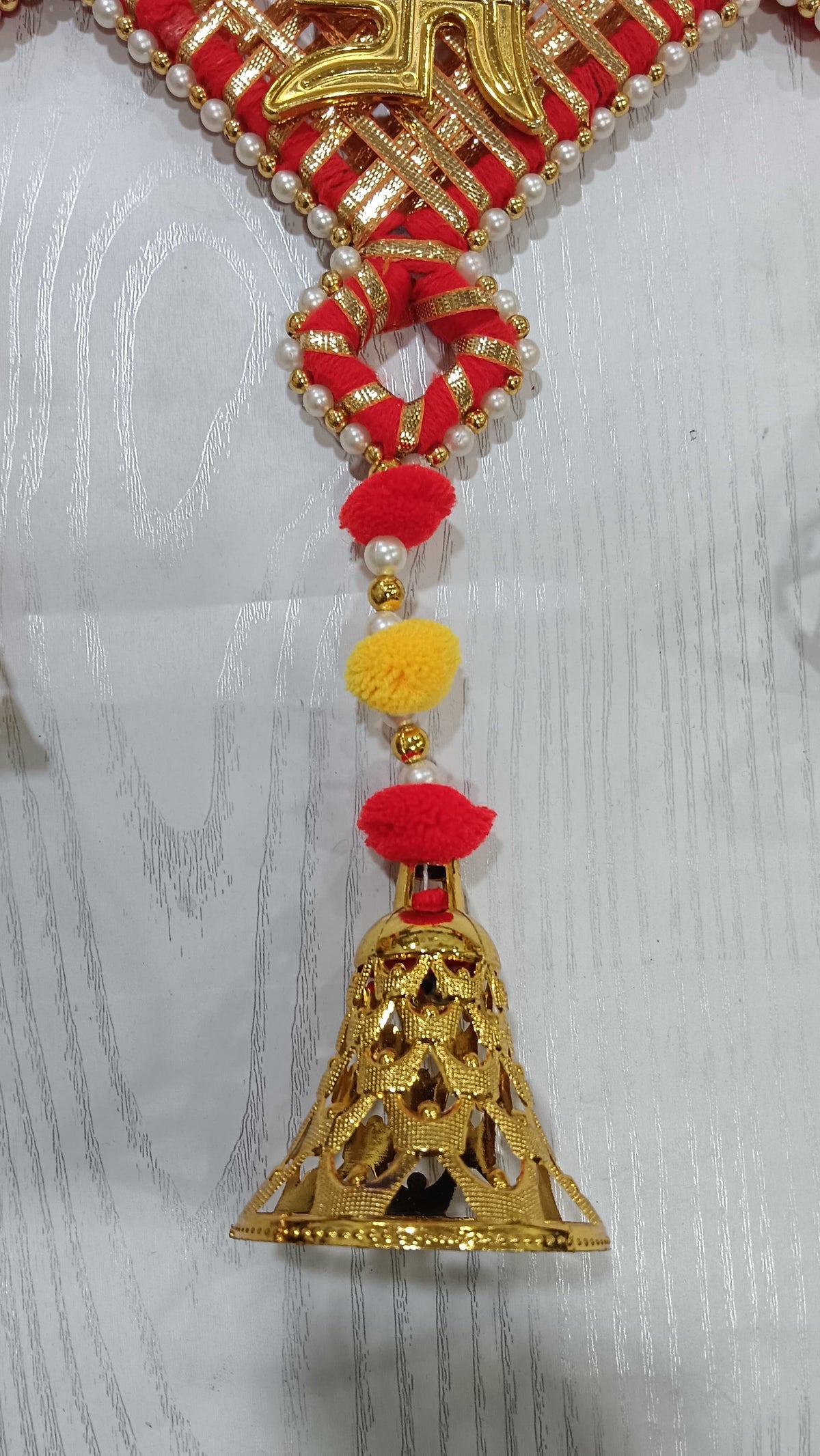 Decorative Subh-Labh Pom - Pom Bell Hanging | Diwali | Marriage | Party | and All Festival Decor | Home | Wall | Main Door | Office | Etc Decoration Item (Pack of 2) (SMALL159)