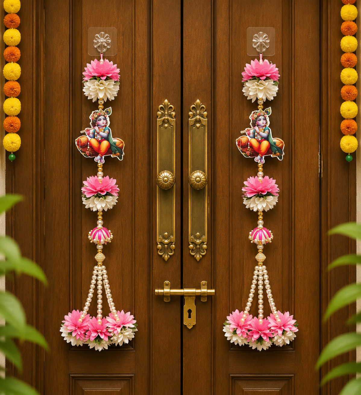Nutts Decorative Handmade Traditional Small Hanging for Decoration Multicolour Hanging Shubh-Labh Toran for Festive Decor Pack of 4 (SMALL64)