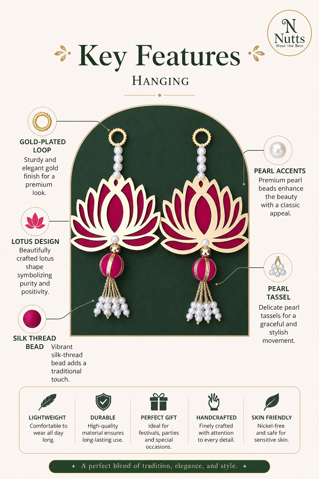 Nutts Lotus Hanging Ideal For Festive Home Decoration Perfect For Diwali And Special Occasions Enhances Wall Decor With Traditional Spiritual And Elegant Design