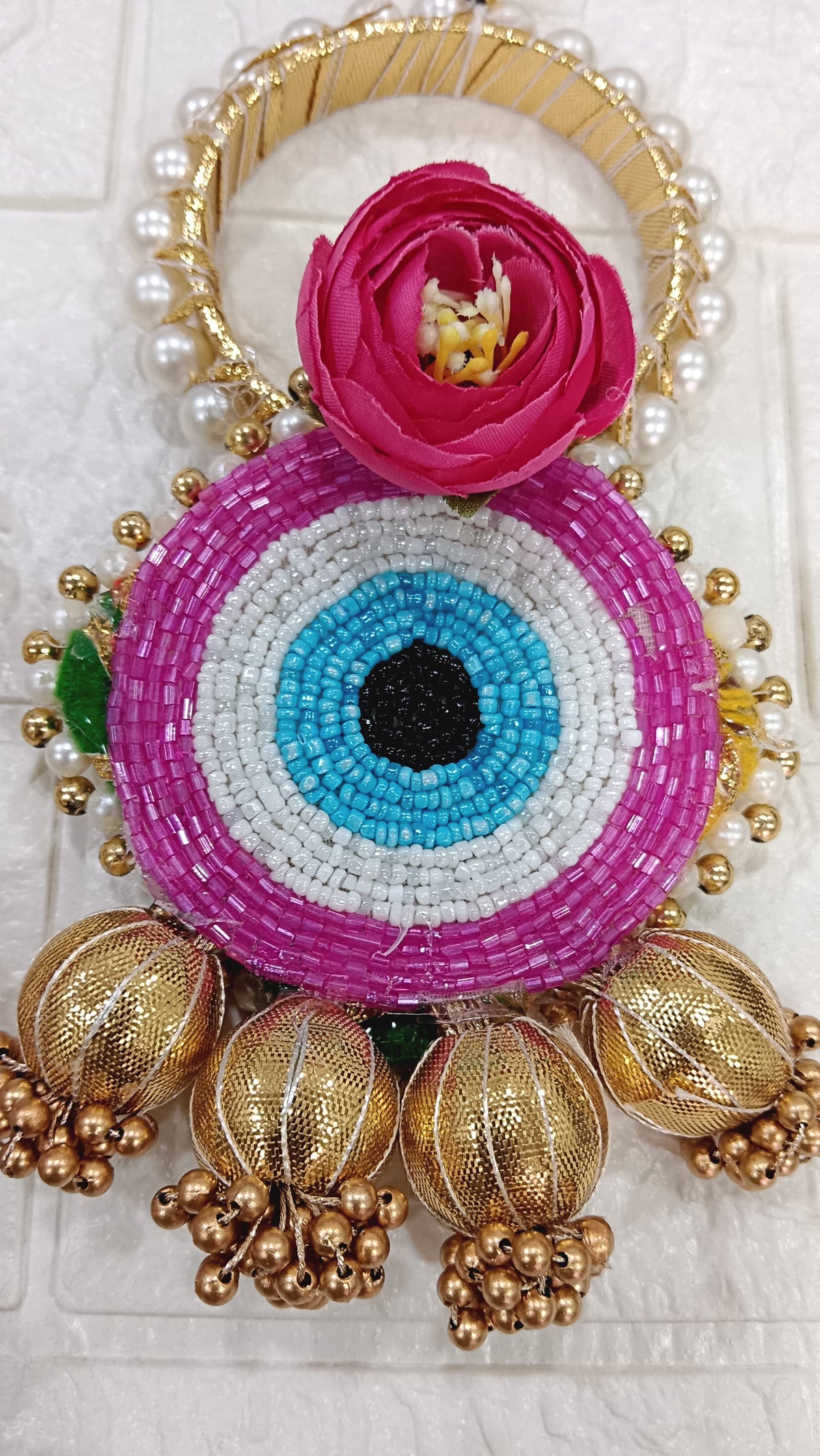 Nutts Handmade Evil Eye Hanging | Traditional Decorative Moti Chudi Florel Evil Eye Hanging for Main Door (Pack of 2)