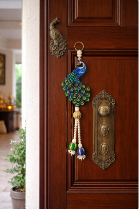 Nutts Decorative Peacock Door Hanging Wall Hanging | Home Entrance Festive Decor Handmade Beaded Toran Latkan for Diwali Decoration (Pack of 2)