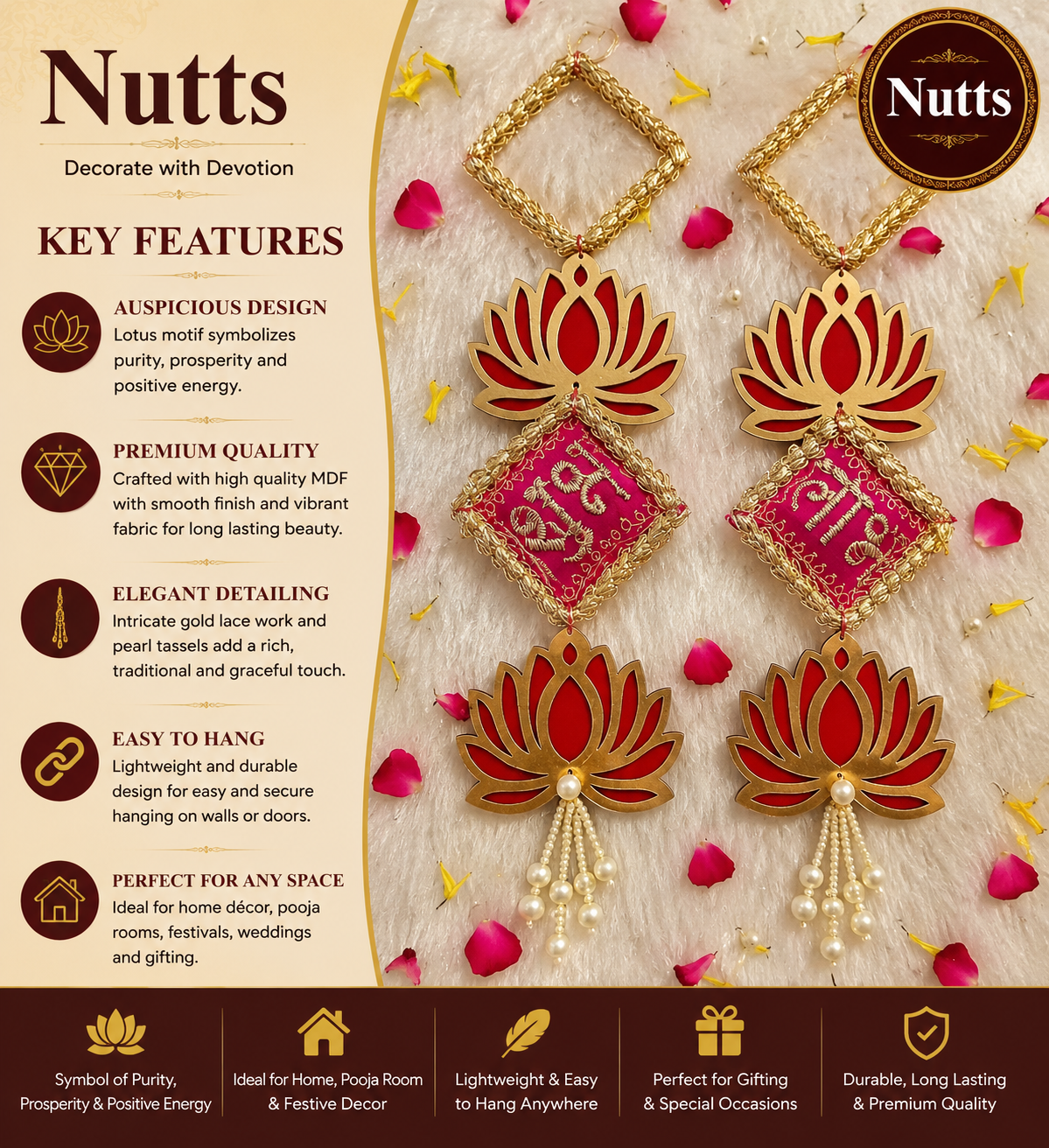 Nutts Lotus Hanging Decor Ideal For Meditation Room Ambiance Enhances Interior Styling With Spiritual Theme Perfect For Calm Peaceful Home