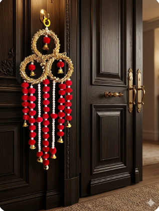 Nutts Traditional Decorative Handmade Multicolour Lace Chudi Metal Bell Pom pom Hanging for Decoration | Hanging for Home and Office Decor | Diwali and Festive Decor Hanging (Pack of 2)