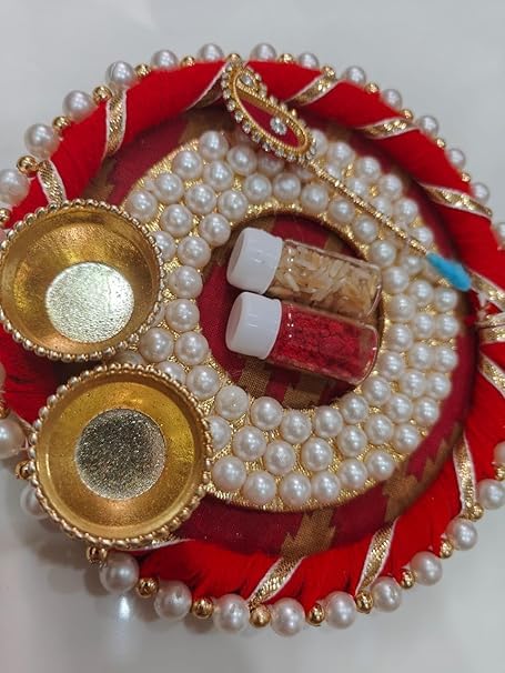 Nutts Decorative Traditional  Moti Plate with Roli Chawal Pooja Thali with Elegant Design for Worship Home Spiritual Ritual Use(Pack Of 1) (PoojaP13)