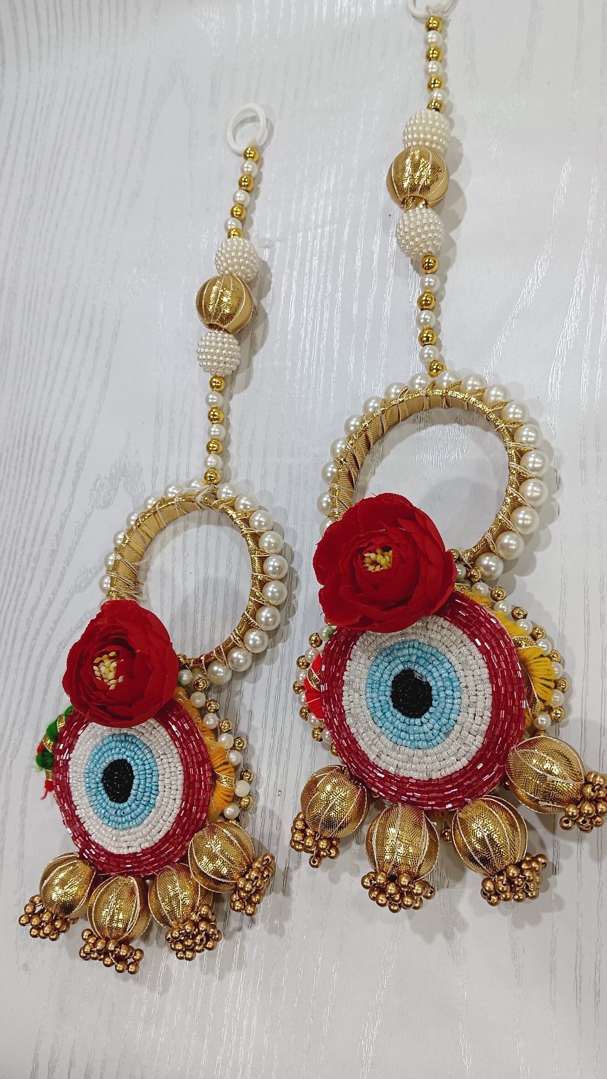 Nutts Handmade Evil Eye Hanging | Traditional Decorative Moti Chudi Florel Evil Eye Hanging for Main Door (Pack of 2)