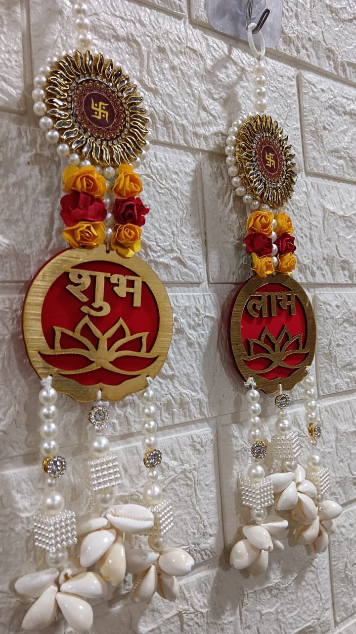 Nutts Traditional Decorative Shubh Labh Satiya Wall Hanging | Wall Hanging for Main Door | Garland Perfect for Home Decor | Enhance Your Space with Graceful Touches Pack of 2 (SMALL158)