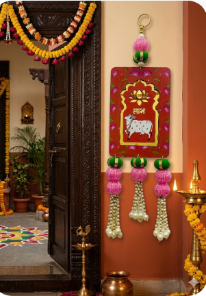 Cow Painting Latkan Hanging Diwali Decorations Wall Door Hanging Toran for Door Rajasthani Home Living Room Decoration (Pack of 2)