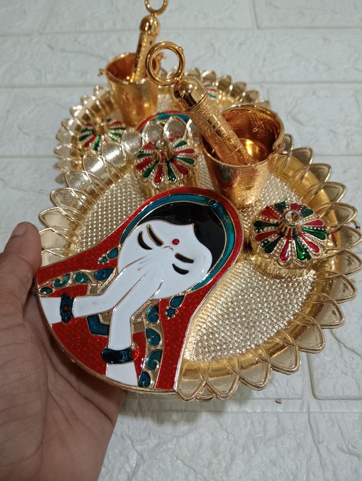 Nutts Decorative Pooja Traditional Religious Festival Worship Elegant Mandir Puja Essentials Diwali Navratri Wedding Home Decor Sacred (PoojaP36-2)
