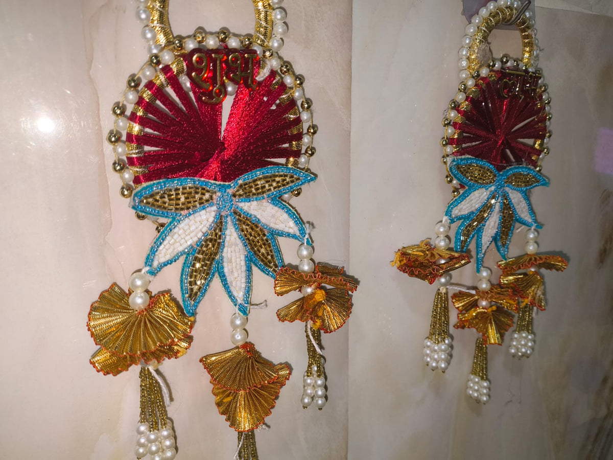 Nutts Handmade Shubh Labh Door Hanging Decorative Beaded Lotus Design Wall Hanging | Traditional Festive Entrance Decor for Home Pack of 2 (SMALL88-2)