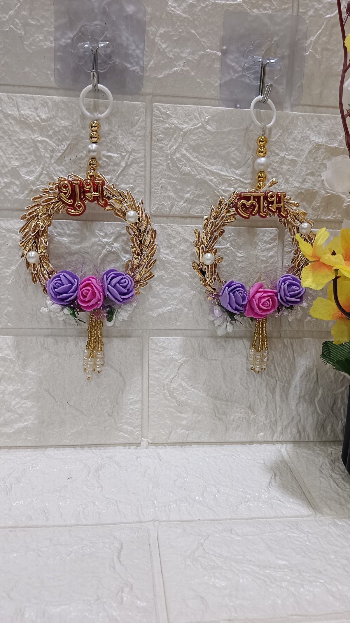 Subh Labh Mini Flower Small Hanging, for Diwali Decoration, Home Decoration and All Festival Decor Pack of 2 (SMALL137)