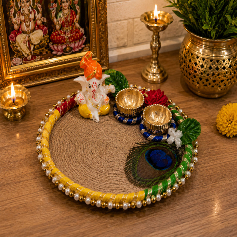 Nutts Traditional Decorative Ganesh Ji Pooja Plate for for Religious Ceremony Diwali Festival and Gifting Home Mandir Spiritual Ceremonies Elegant Handmade(Pack Of 1) (PoojaP45)
