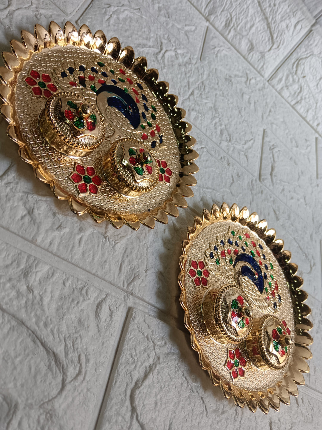 Nutts Decorative Traditional Peacock Pooja Thali with Idol Elegant Festival Prayer Plate for Home Temple Daily Worship Religious Rituals Festive Decoration 1 Plate 1 laksmi ji (PoojaP32-1)