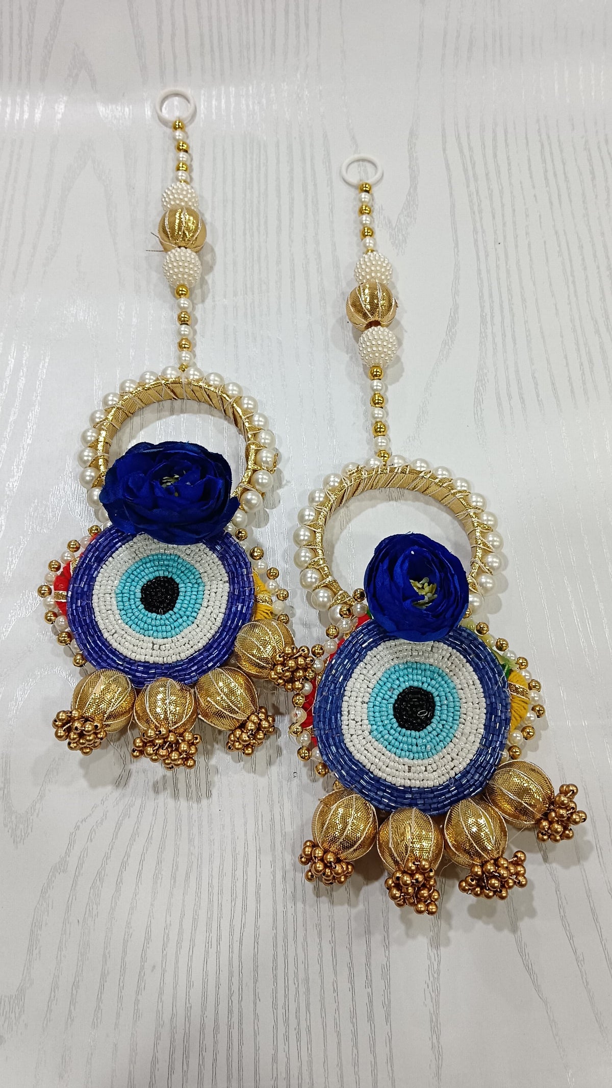 Nutts Handmade Evil Eye Hanging | Traditional Decorative Moti Chudi Florel Evil Eye Hanging for Main Door (Pack of 2)