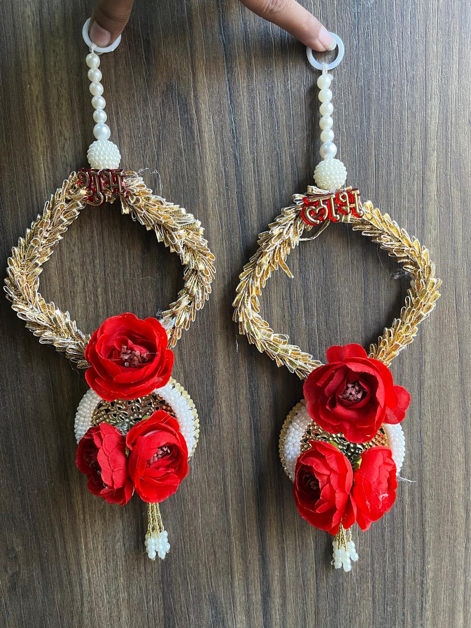Artificial Flower & White Beads Garlands Handmade Door Entrance Hanging Home Traditional/Wall Decoration Diwali| Artificial Flower Pack of 2 (SMALL109)