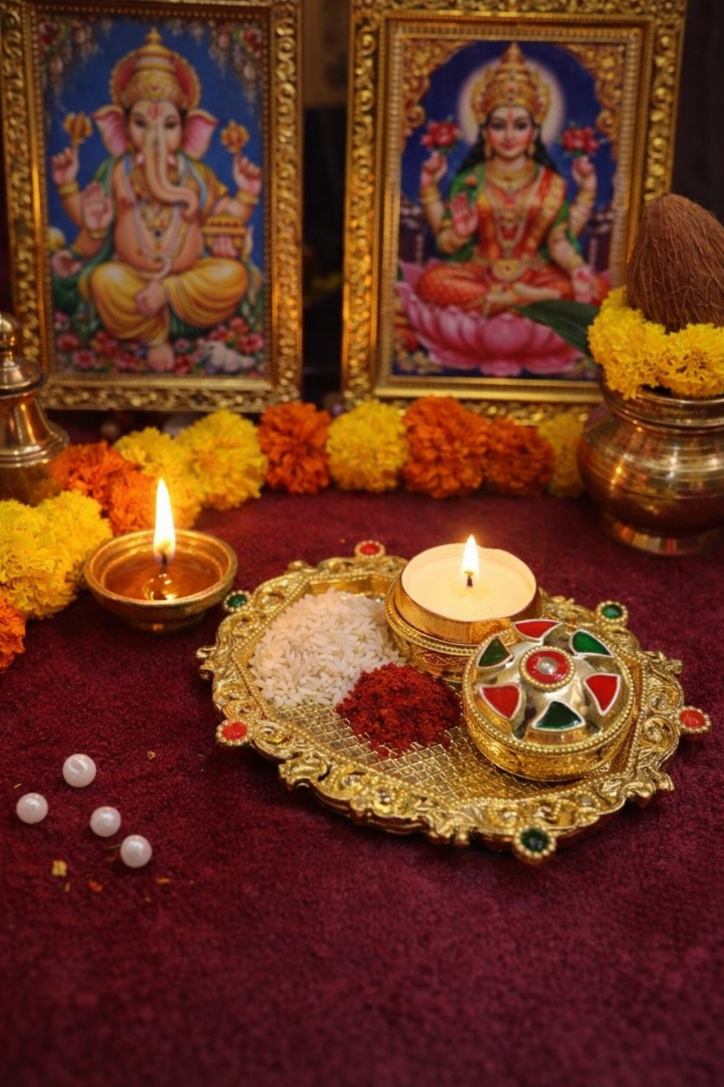 Nutts Traditional Decorative Pooja Thali for Daily Worship Festival Rituals Temple Home Mandir Spiritual Ceremonies Elegant Handmade(Pack Of 1) (PoojaP41)