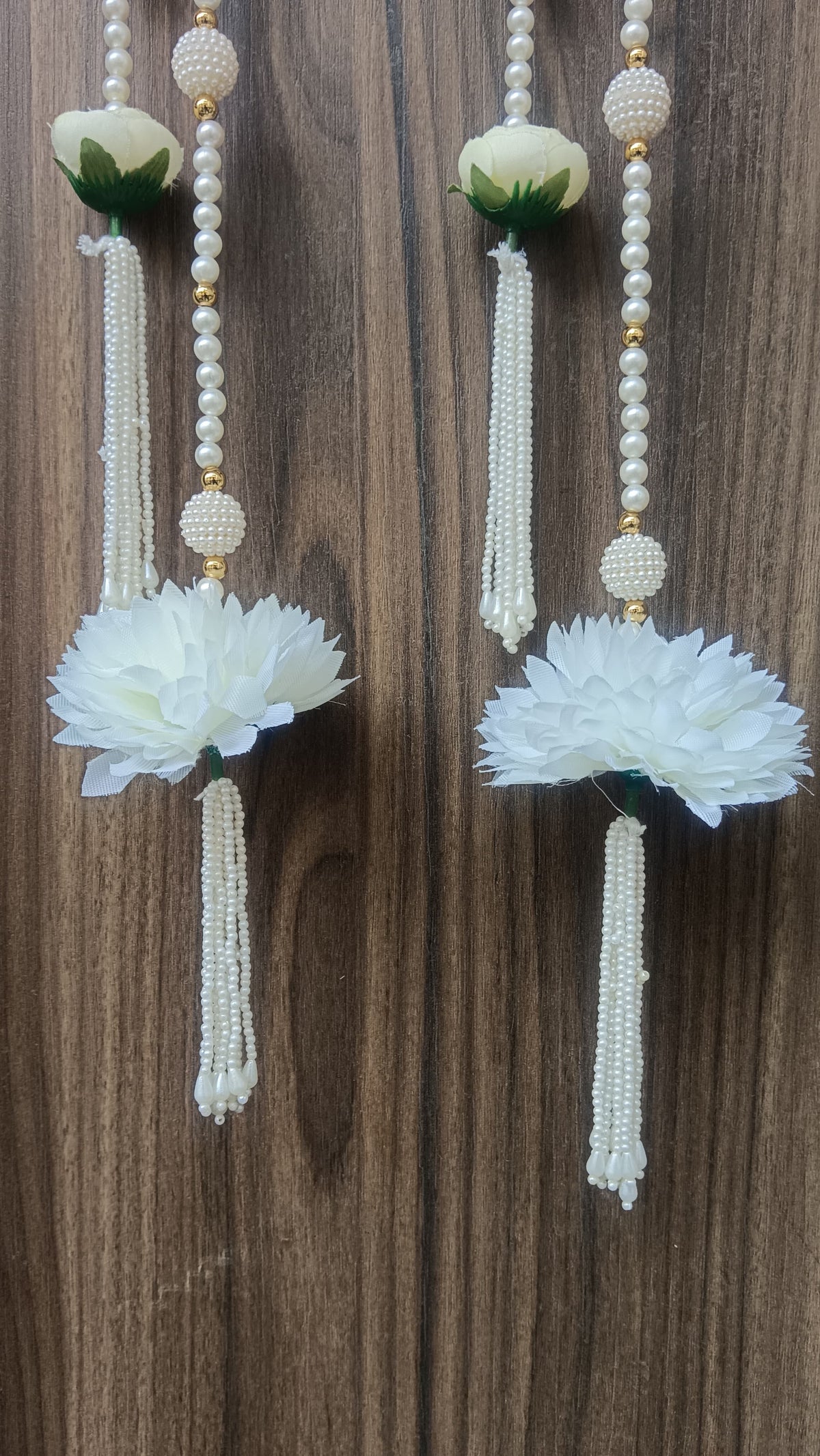 utts Handmade Peony Flower Door Hanging Latkan | Home Entrance Pooja Room Wedding Decor Decorative Beads Floral Hanging White Pack of 2 (SMALL100-2)