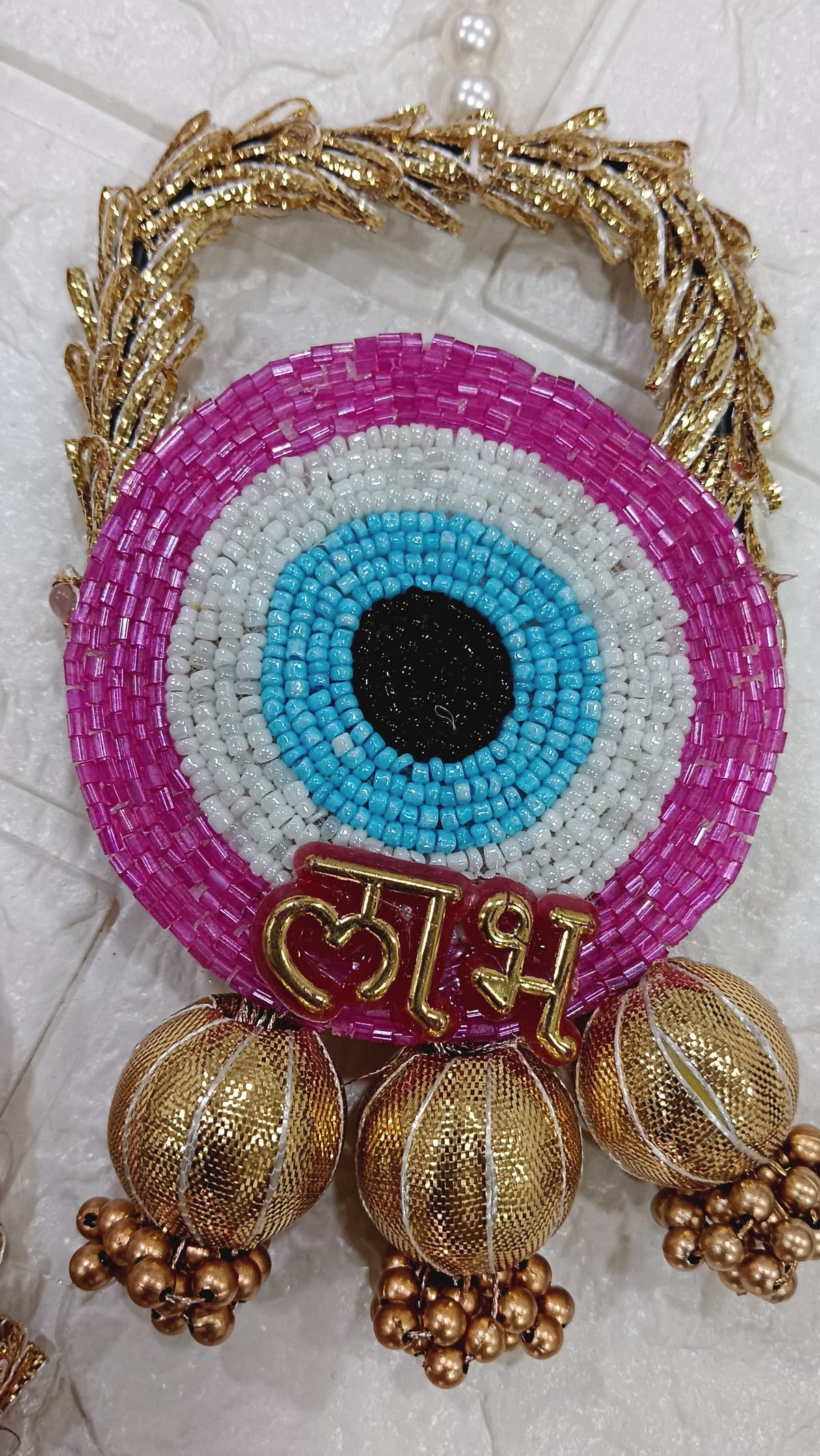 Nutts Handmade Evil Eye Hanging | Traditional Decorative Moti Chudi Florel Evil Eye Hanging for Main Door (Pack of 2 (Pink))