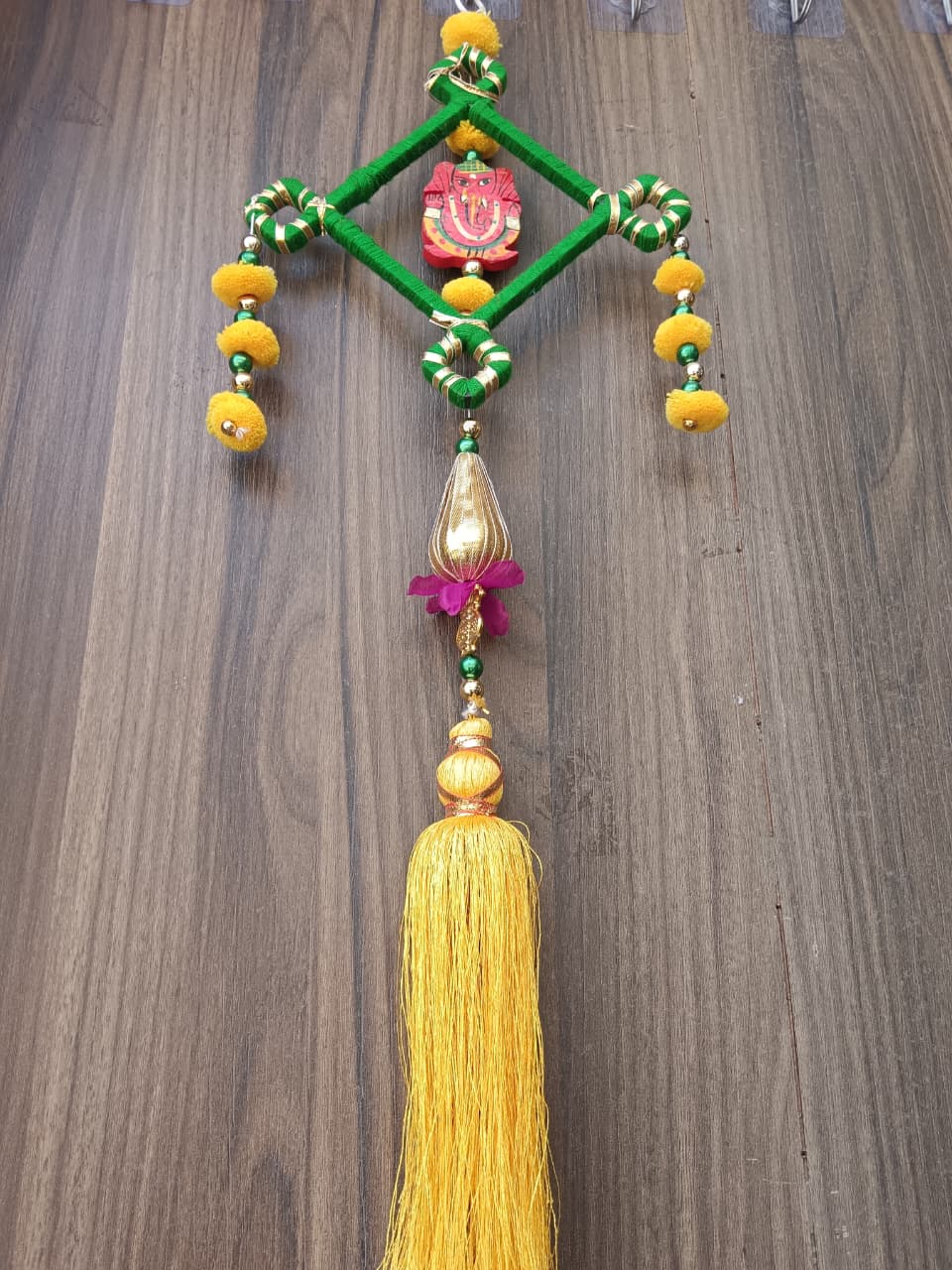 Nutts Handmade Ganesh Ji Wall Door String with Latkan &, Beads Hanging Torans, Garland for Decoration Set of 1 (SMALL107-1)