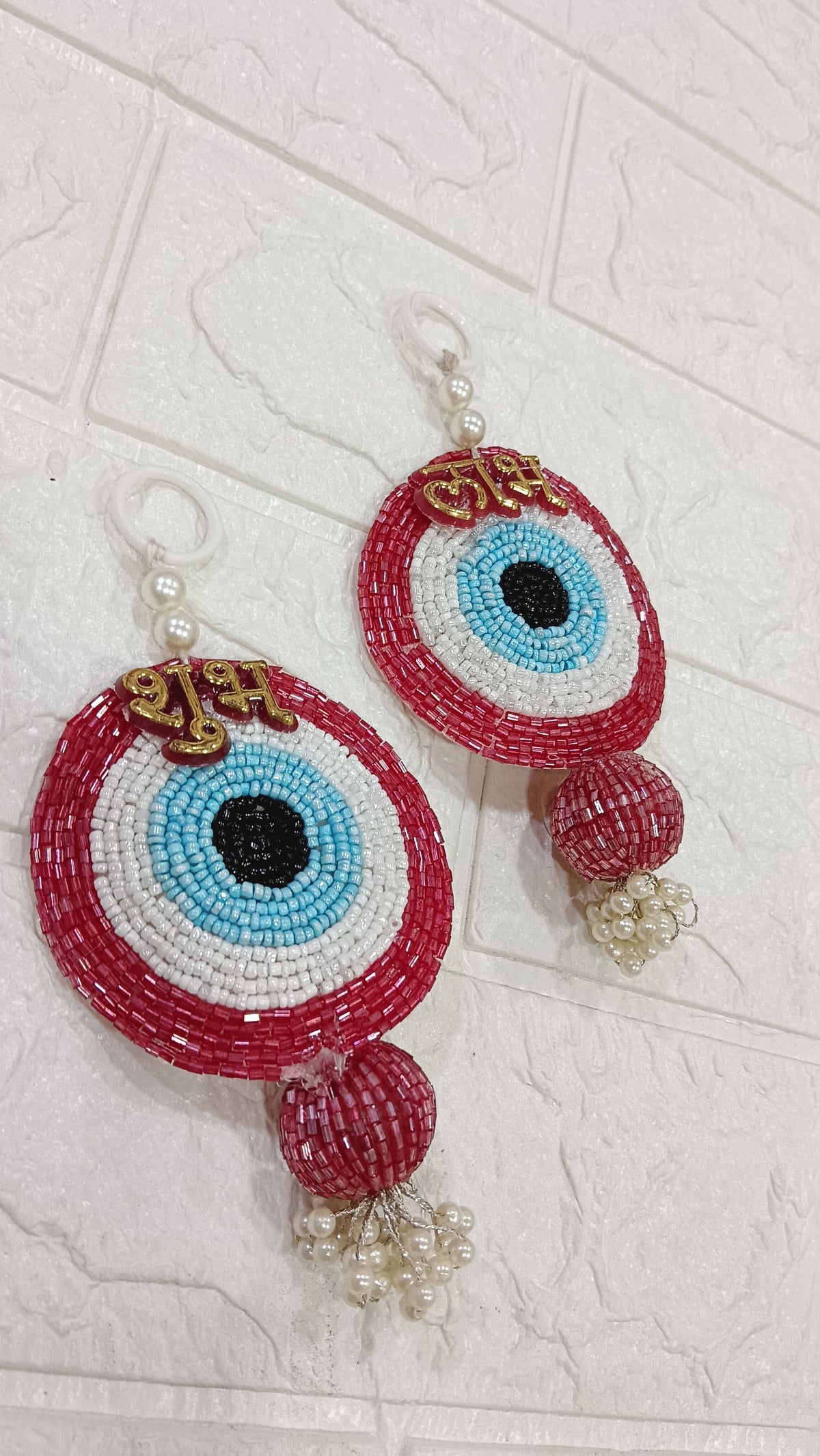Nutts Handmade Evil Eye Hanging | Traditional Decorative Moti Chudi Florel Evil Eye Hanging for Main Door (Pack of 2(Red))