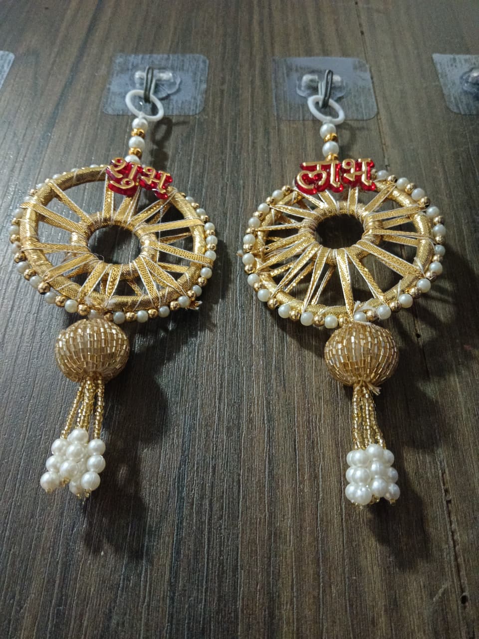 NUTTS Traditional Indian Decorative Wall Hanging | Festive Door Garland with Pearls & Lotus for Diwali, Navratri & Home Decor (Pack of 2) (SMALL75)
