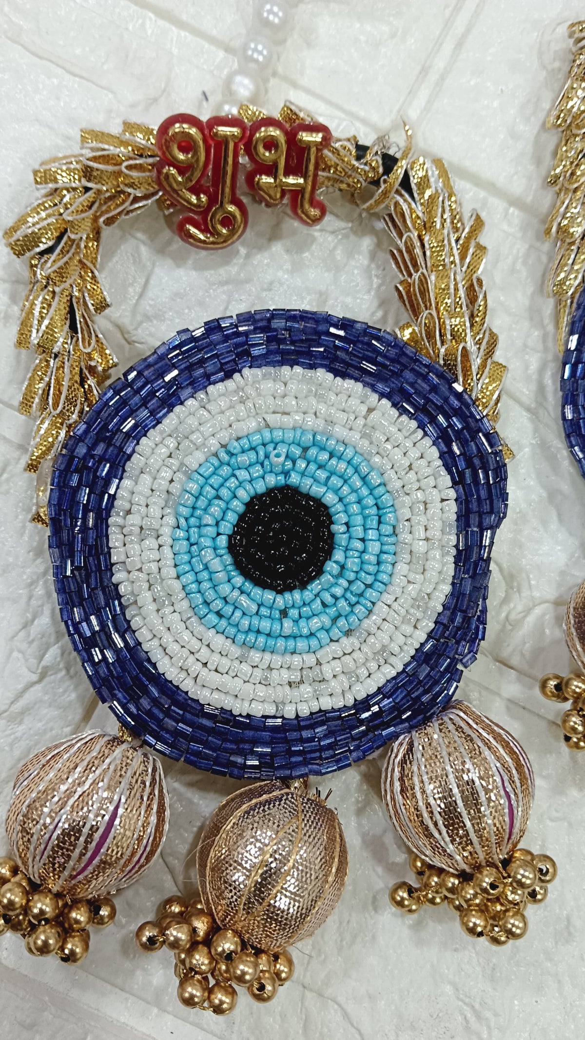 Nutts Handmade Evil Eye Hanging | Traditional Decorative Moti Chudi Florel Evil Eye Hanging for Main Door (Pack of 2 (Blue))